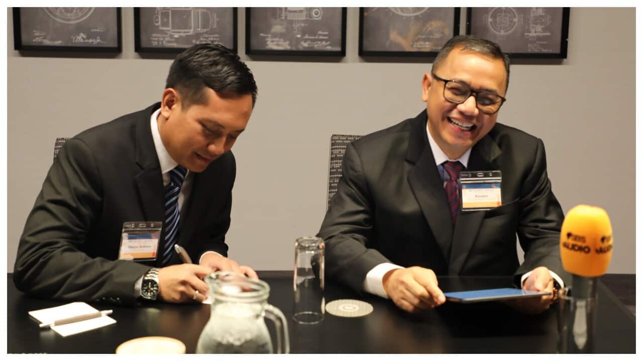 Dr Riyatno, Deputy Minister for Investment Climate Development at the Indonesian Ministry of Investment (BKPM) talking to SBS Indonesian at the Business Forum held by Indonesian Festival 2024 – Melbourne 03 Oct. (SBS Indonesian).