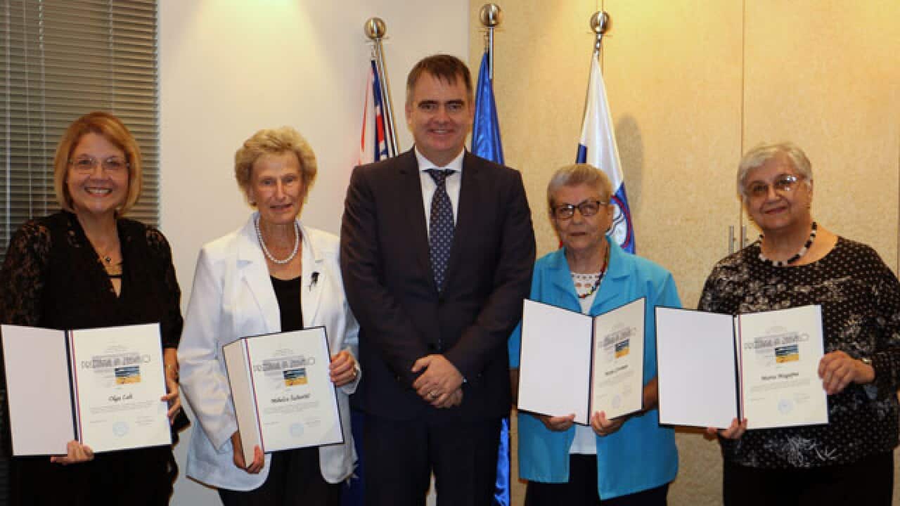 Slovenian ambassador to Australia Jurij Rifelj awarding the archivists at HASA NSW in 2019 (Stičišče Avstralskih Slovencev)