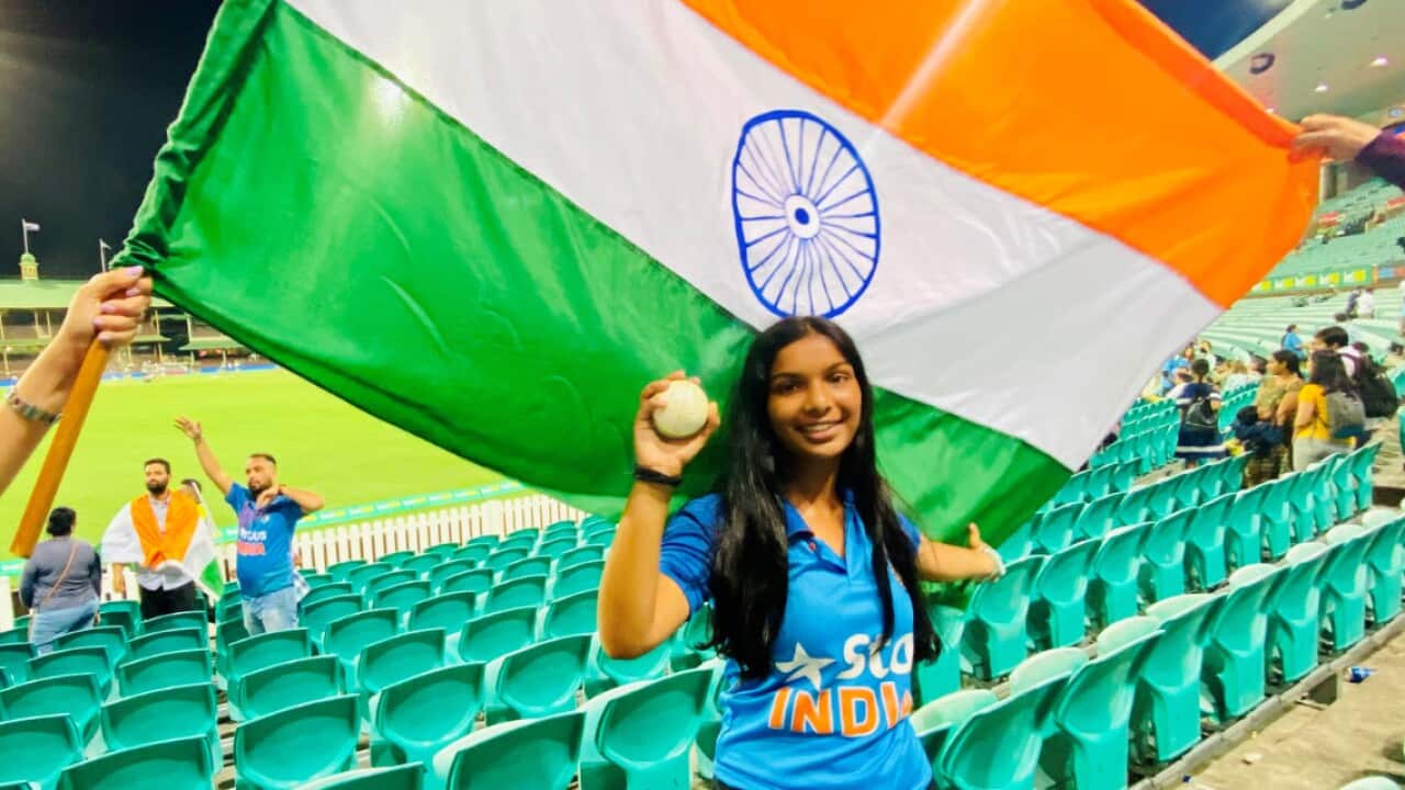 Adi Shah, an Indian cricket team fan with the match ball hit by Hardik Pandya.