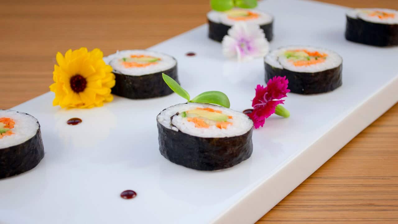 Veggie rolls with miso dipping sauce