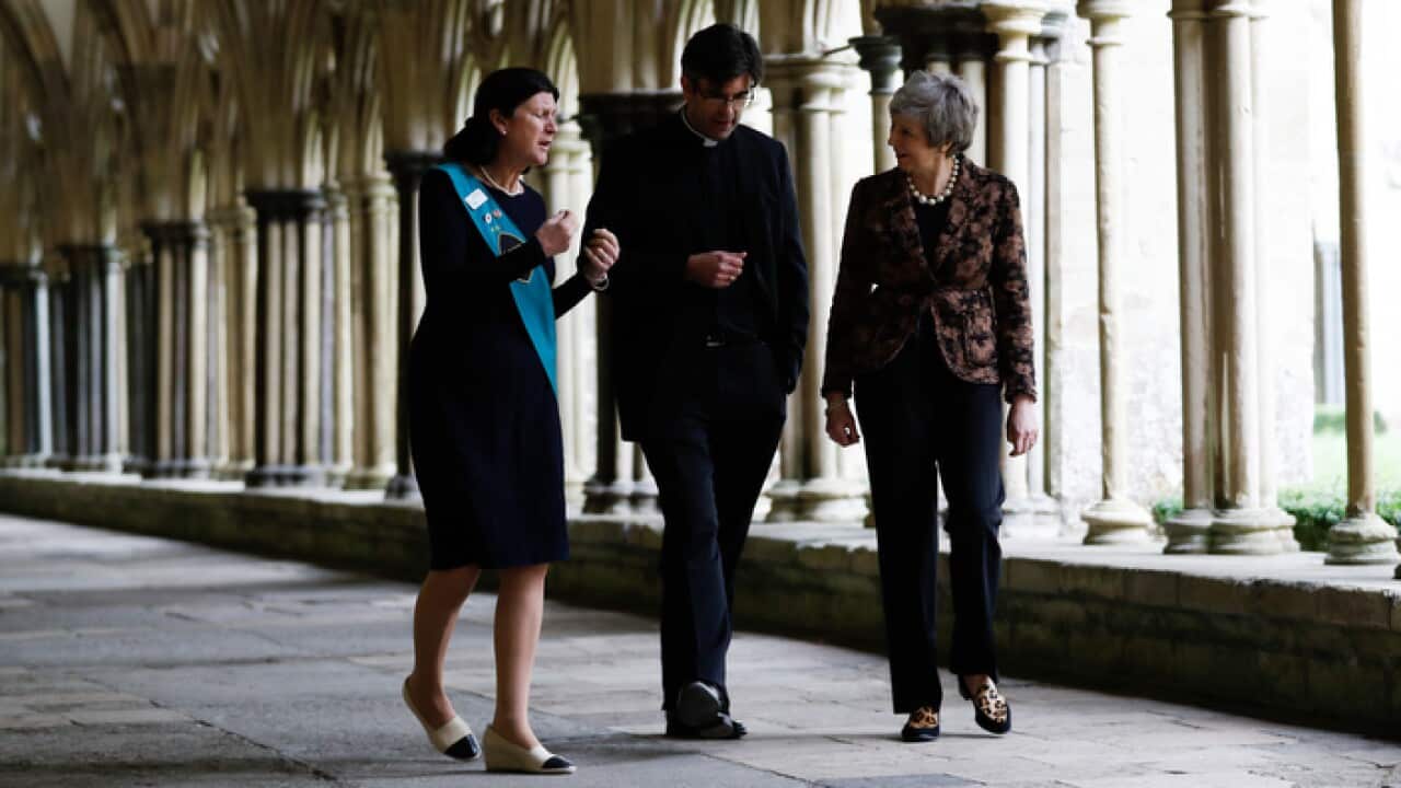 British PM Theresa May visits Salisbury Cathedral on the first anniversary of the Skripal poisoning
