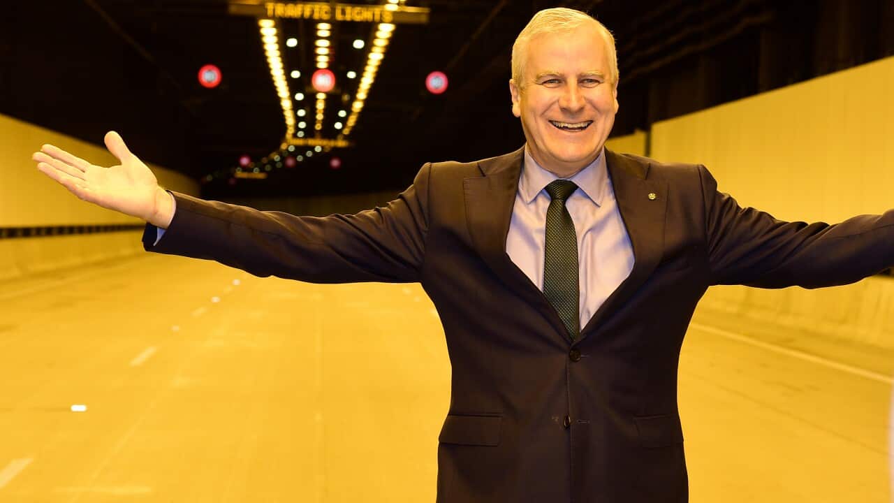Deputy Prime Minister Michael McCormack poses for a photograph inside the new M4 WestConnex tunnel, Homebush, Sydney, Friday, July 12, 2019. The new M4 WestConnex Tunnel will open on Saturday, July 13. (AAP Image/Bianca De Marchi) NO ARCHIVING