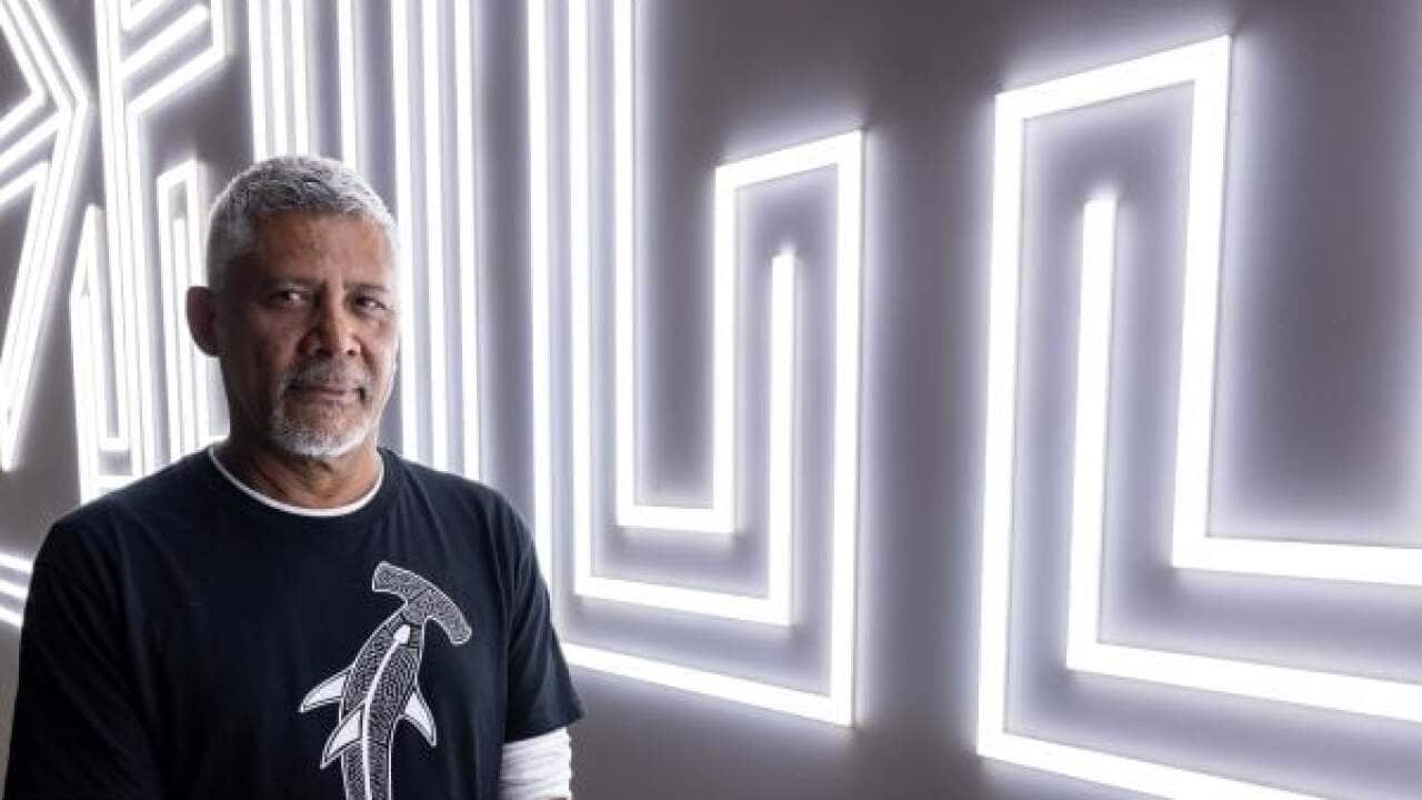 Darrell Sibosado at White Bay Power Station for the 24th Biennale of Sydney (2024) Media Preview. Photograph: Dan Boud.