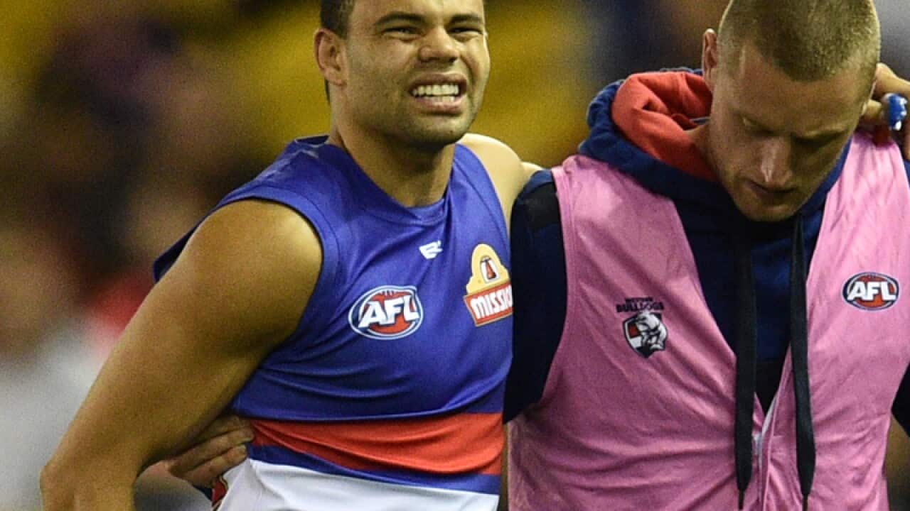 Jason Johannisen (left) of the Bulldogs