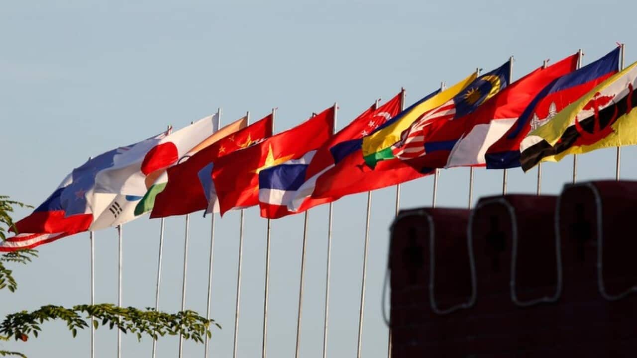 The ten member nations flags of the ASEAN
