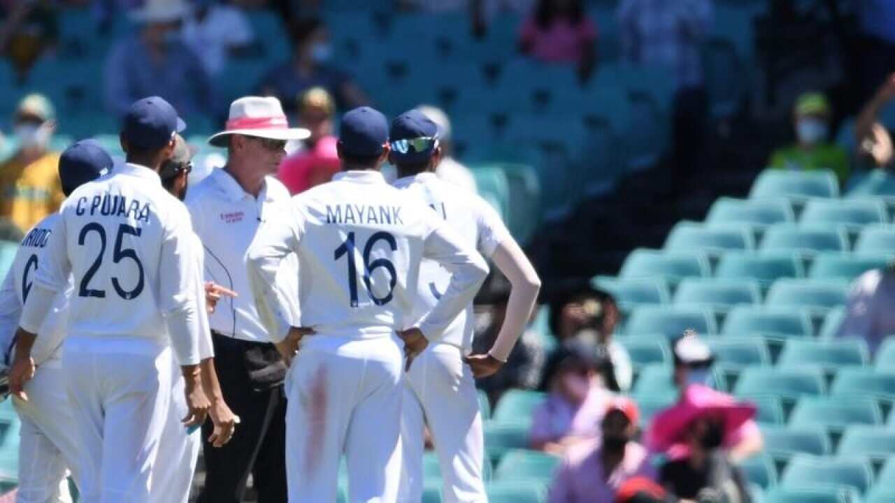 India players complain to umpires in the third Test.