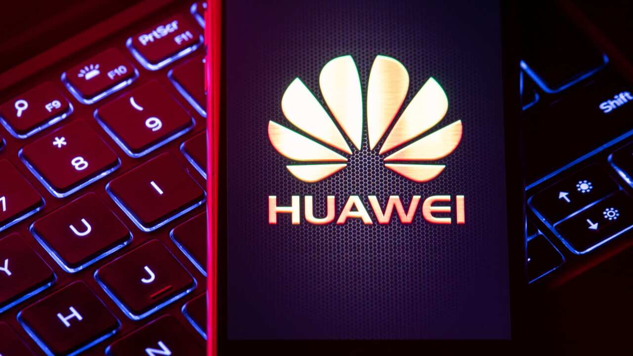The Huawei logo on a smartphone screen
