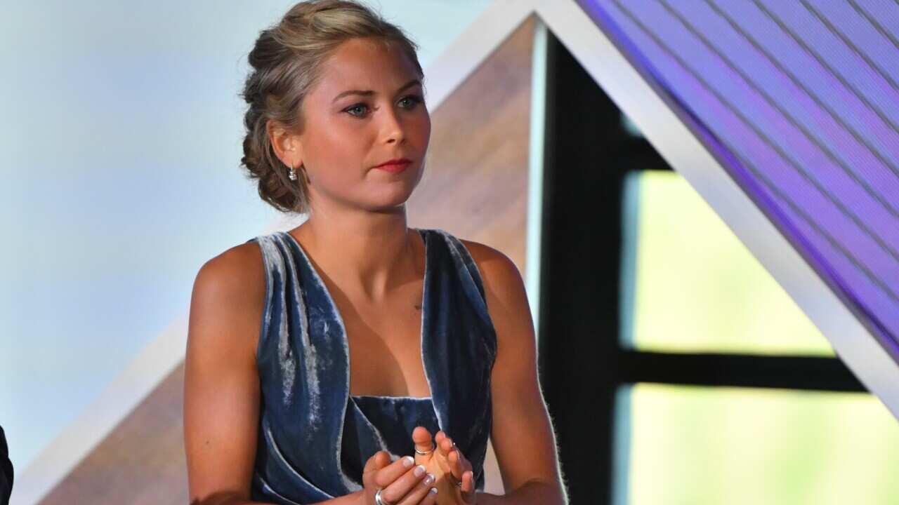Tasmania’s 2021 Australian of the Year finalist Grace Tame during the 2021 Australian of the Year Awards at the National Arboretum in Canberra, Monday, January 25, 2021.
