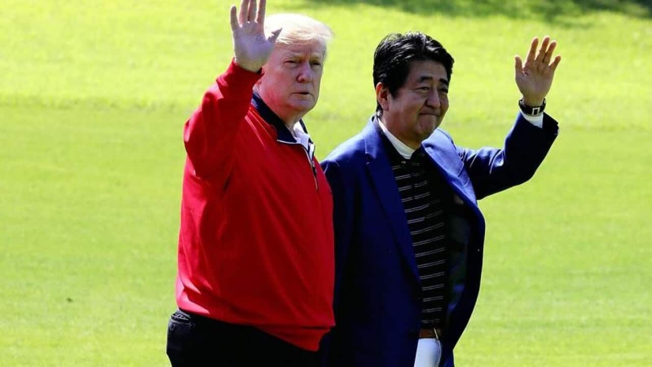 U.S. President Donald Trump with Japan's Prime Minister Shinzo Abe