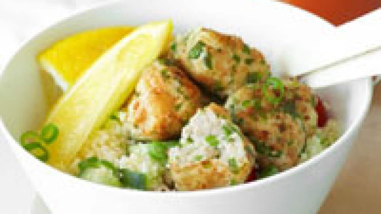 Chicken balls with couscous salad