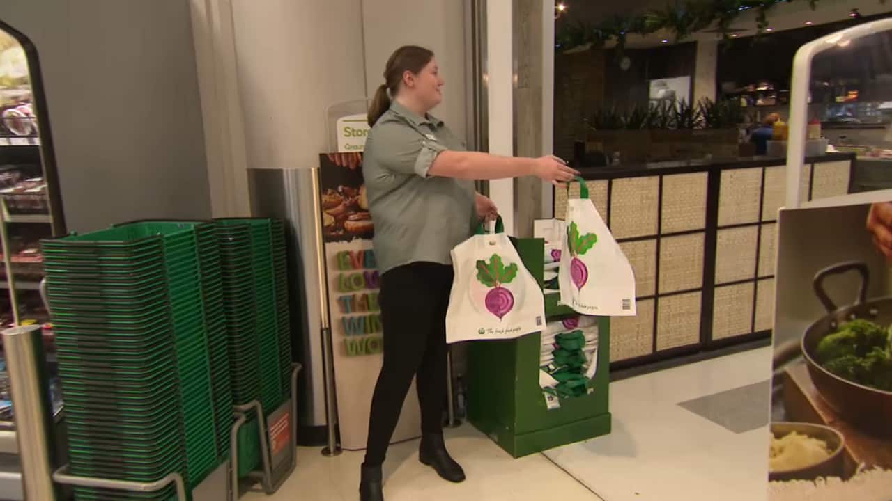 A reusable bag at a Woolworths Metro store in Sydney.