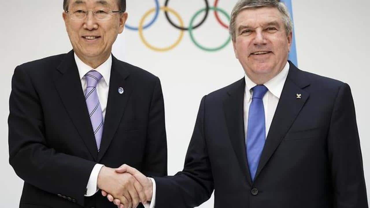 Ban Ki-moon, left, with International Olympic Committee president Thomas Bach in 2014.