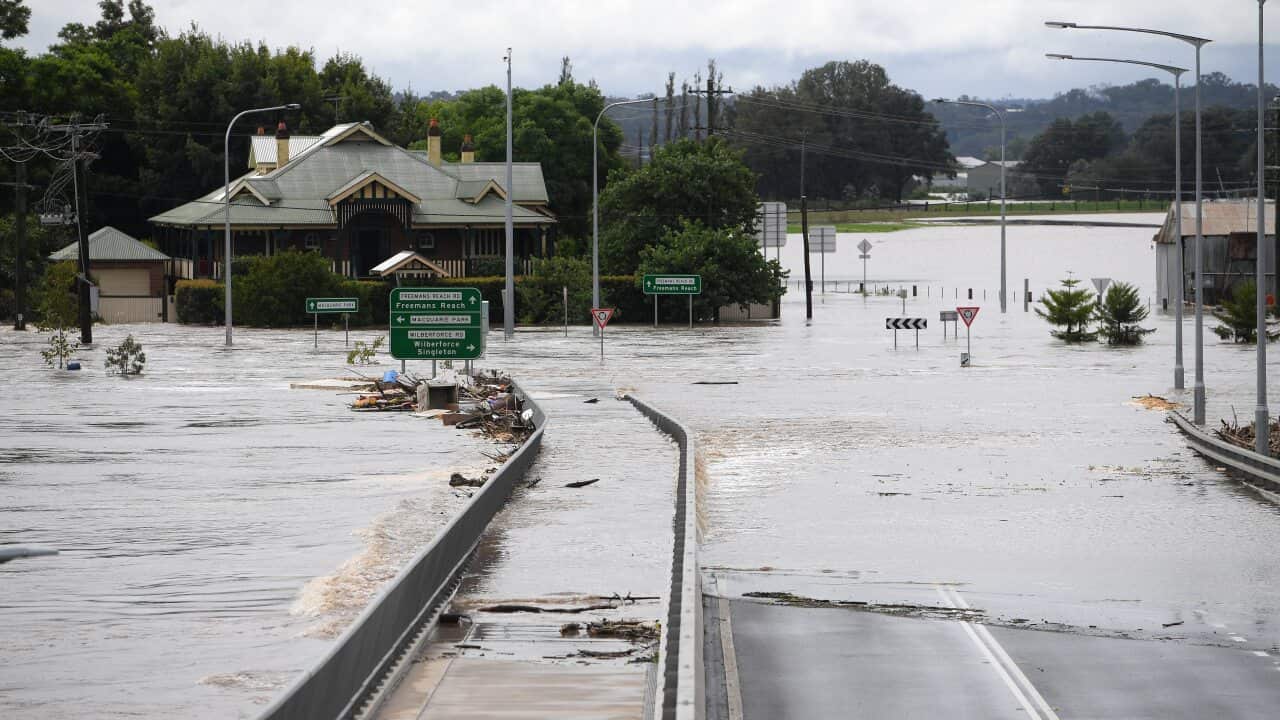 Hawkesbury river is seen inundating the partially submerged Windsor Bridge, at Windsor, north west of Sydney, Thursday, March 3, 2022.