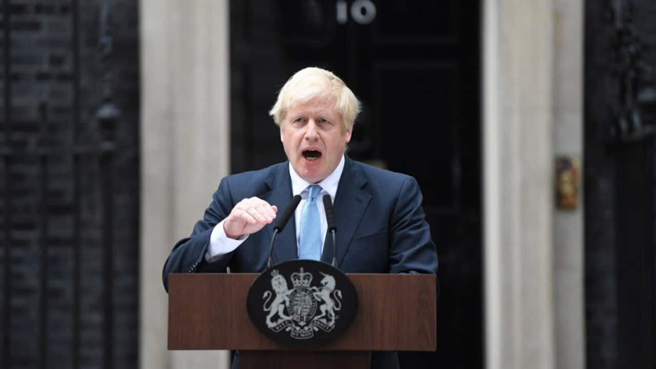 British Prime Minister, Boris Johnson delivers a statement outside 10 Downing street in Westminster, central London, Britain, 02 September 2019