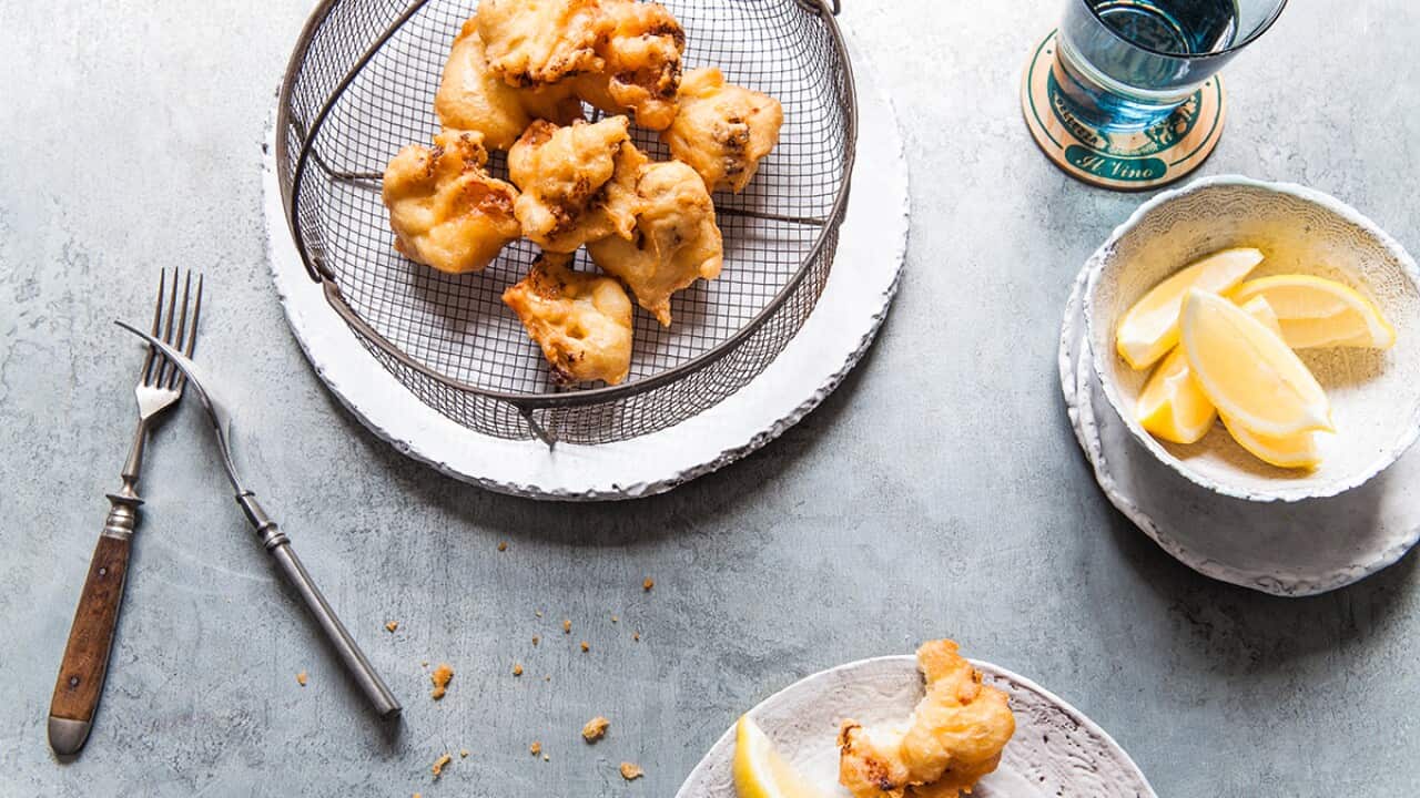 Roast cauliflower and anchovy fritters