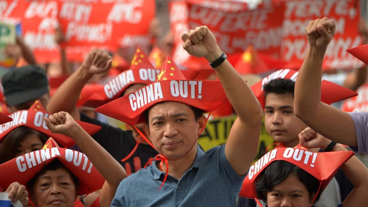 Protesters in the Philippines against Chinese military expansion in the South China Sea.