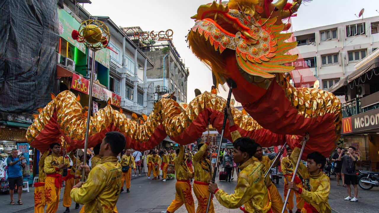 The Lion dance performing to celebrate the upcoming Chinese Lunar New Year in Bangkok - 27 Jan 2025