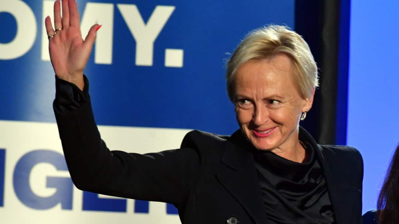 Liberal member for Higgins Katie Allen at a Liberal Party rally at the Melbourne Showgrounds on 8 May 2022.