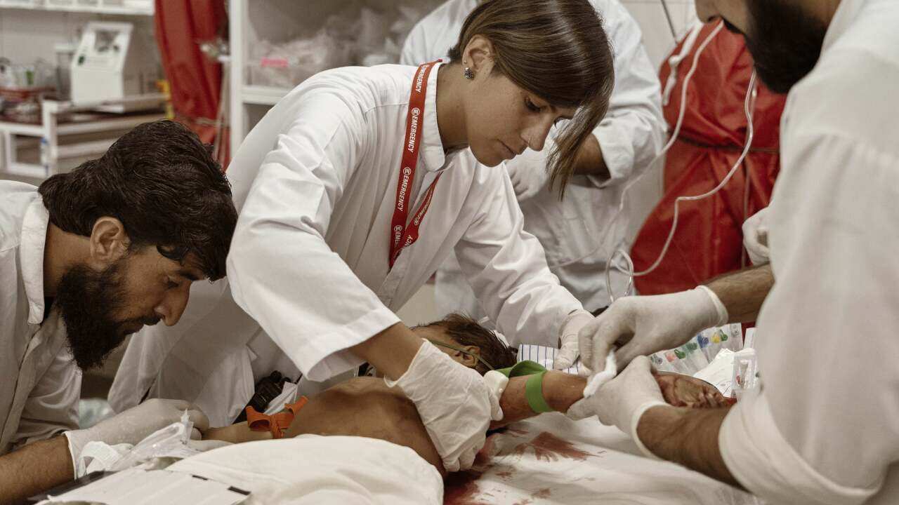 A war casualty is being treated byItalian NGO Emergency at their Lashkargah Hospital in Afghanistan