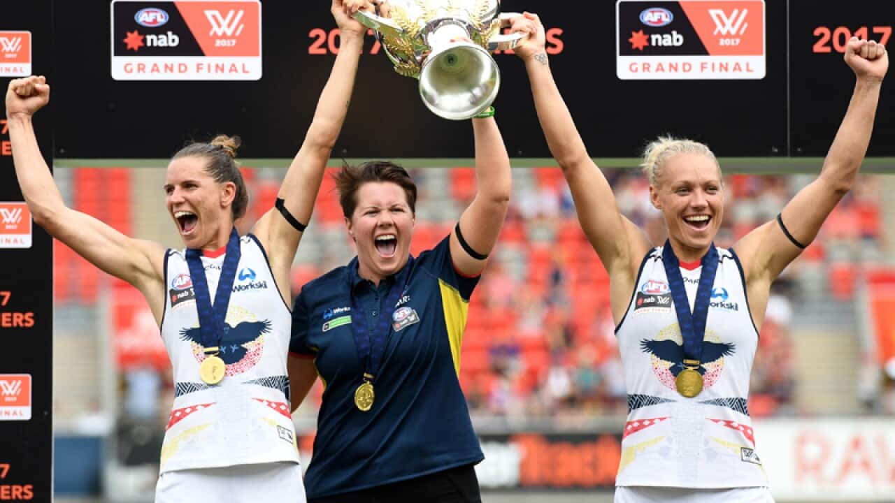 Adelaide Crows Captain Chelsea Randall and co-Captain Erin Phillips