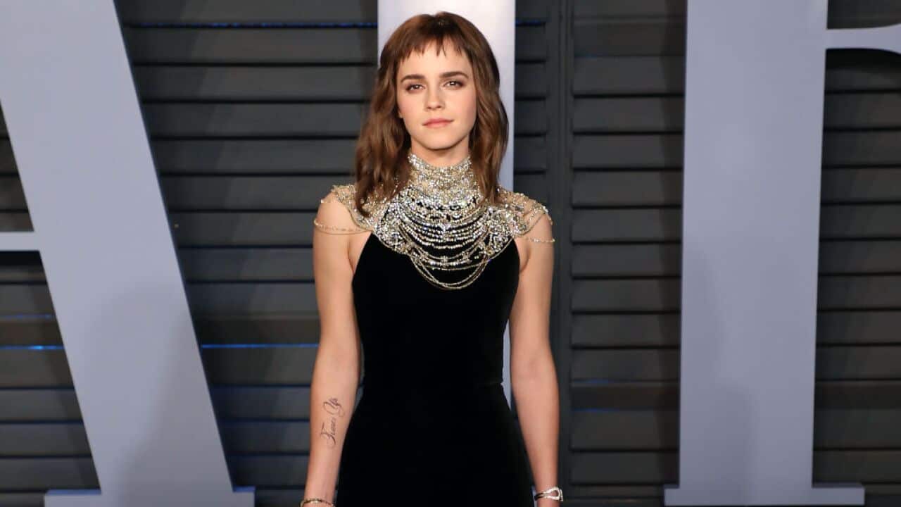 Emma Watson attends the 2018 Vanity Fair Oscar Party hosted by Radhika Jones at the Wallis Annenberg Center for the Performing Arts on March 4, 2018 in Beverly Hills, California.