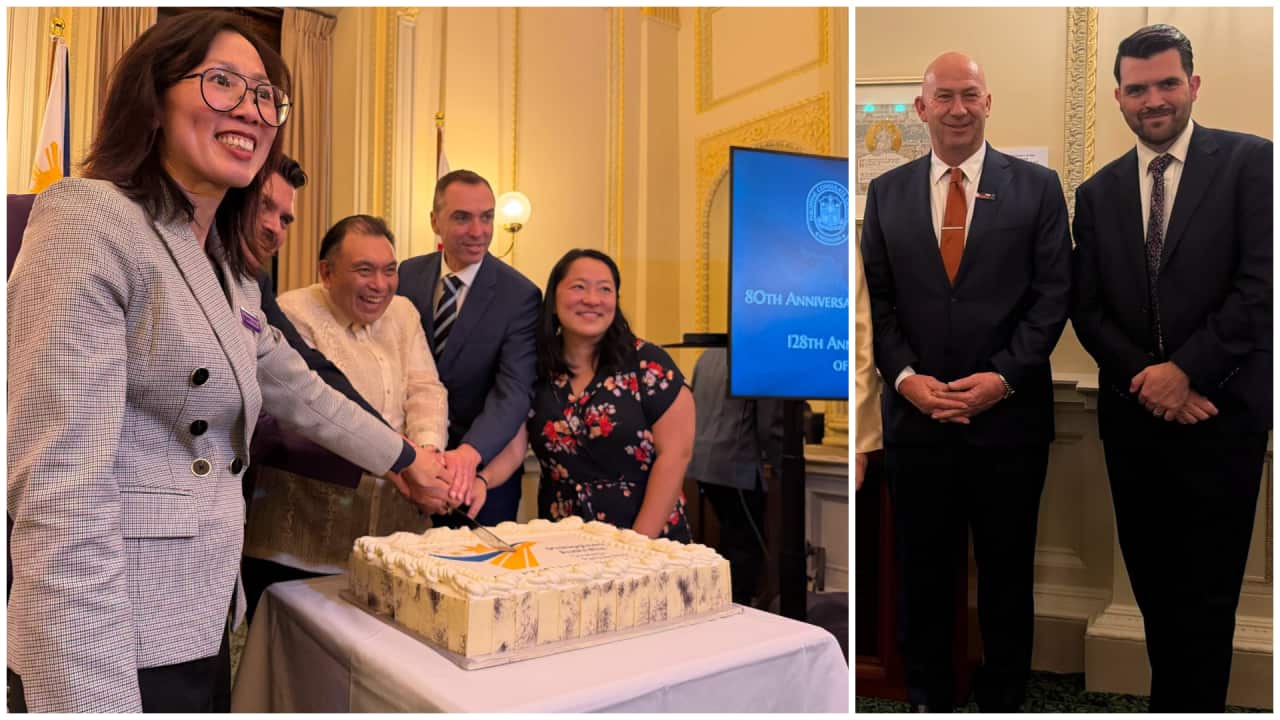 During the dinner celebrating the 128th anniversary of Philippine-Australian diplomatic relations at Parliament House, SBS Filipino interviewed Wayne Farnham, Co-Chair of the Parliamentary Friends of the Philippines in Victoria; Evan Mulholland MP, Shadow Minister for Multicultural and Multifaith Affairs; and Viv Nguyen, Chairperson of the Victorian Multicultural Commission.