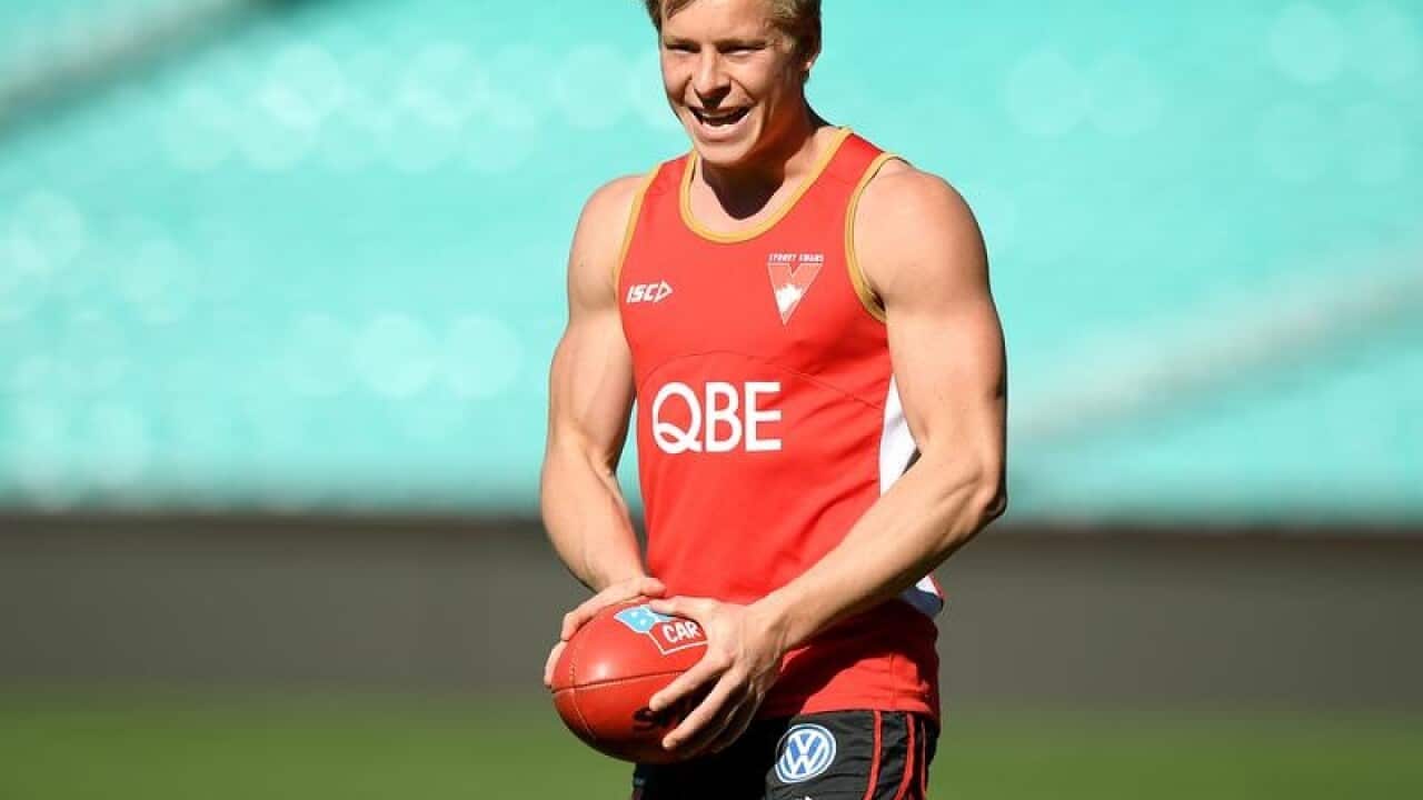 File image of Sydney Swans player Isaac Heeney at a training session.