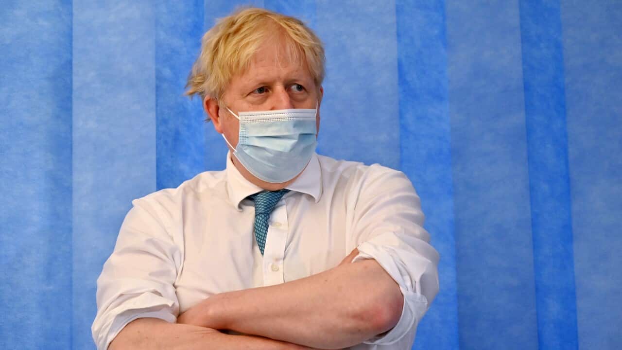 UK Prime Minister Boris Johnson during a visit to Colchester Hospital in Essex