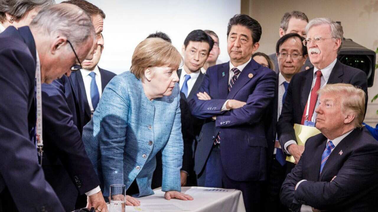 A handout photo made available by the German Government (Bundesregierung) on 09 June 2018