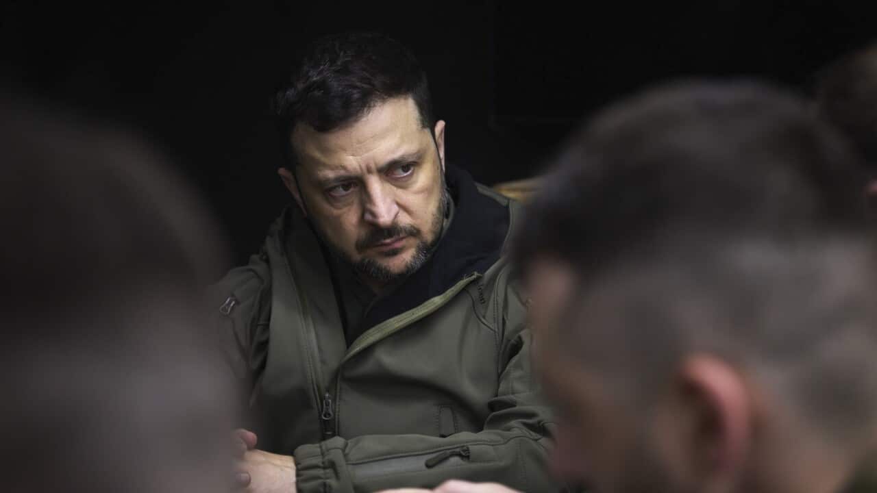 Ukrainian President Volodymyr Zelensky meeting with commanders of the Ukrainian Armed Forces at an undisclosed location in the Donetsk region, Ukraine, 22 March 2025.