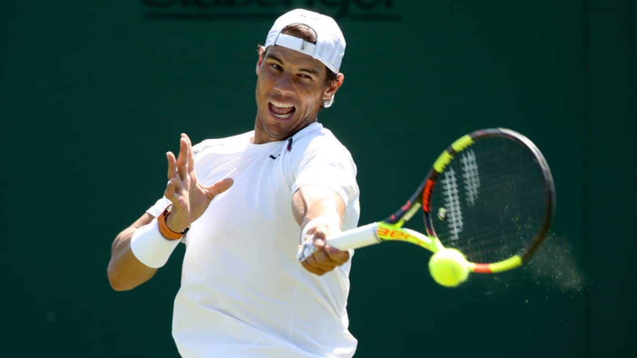 Rafael Nadal practising for Wimbledon