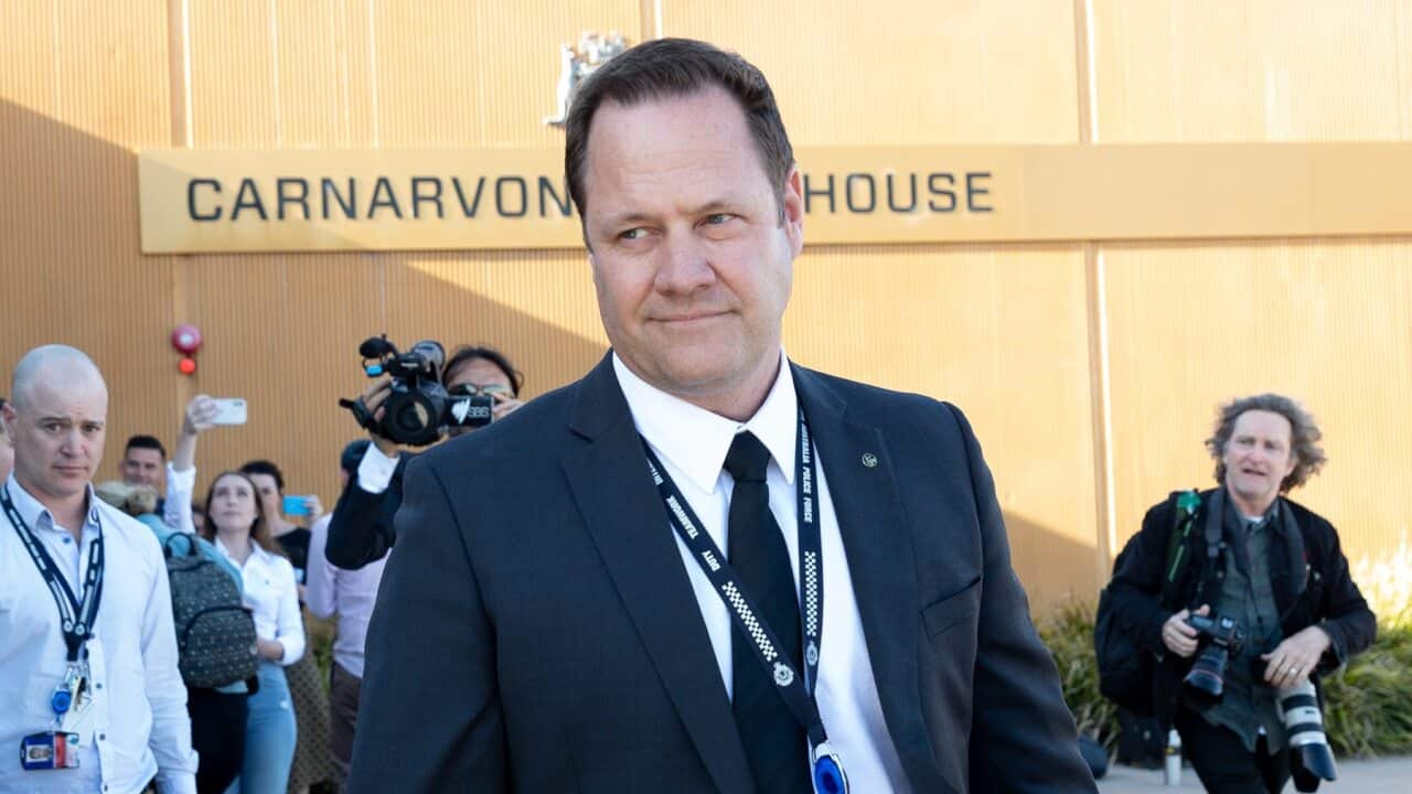 Detective Senior Sergeant Cameron Blaine leaves the Carnarvon Courthouse