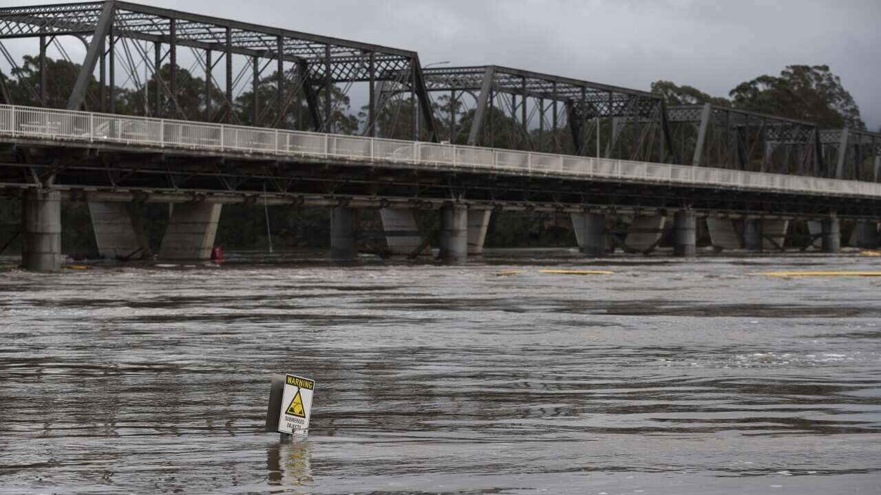Heavy flooding is seen along the Shoalhaven River in Nowra.