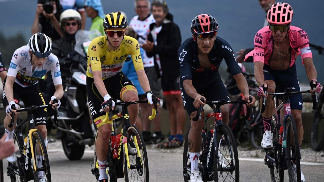 Jonas Vingegaard, Tadej Pogačar, Richard Carapaz and Rigoberto Uran