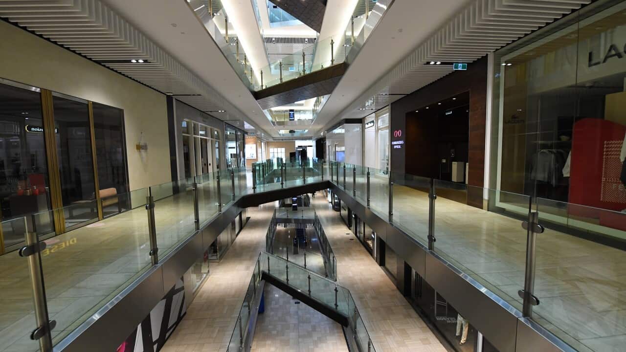 General view inside a the Emporium retail complex in Melbourne, Monday, September 7, 2020. Victoria has recorded 41 new cases of coronavirus and nine deaths in the past 24 hours. (AAP Image/James Ross) NO ARCHIVING