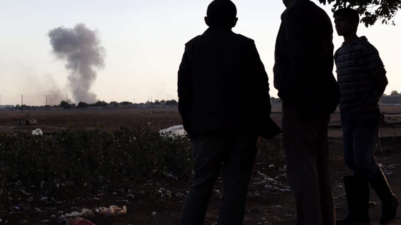 An explosion after an apparent US-led coalition airstrike on Kobane