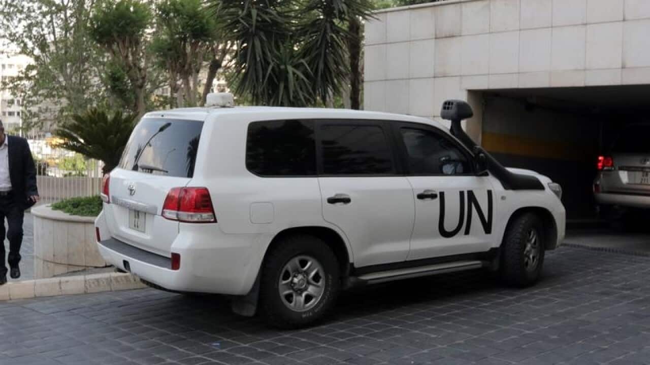 Chemical weapons experts have taken samples for testing from the site of an alleged attack in Douma.