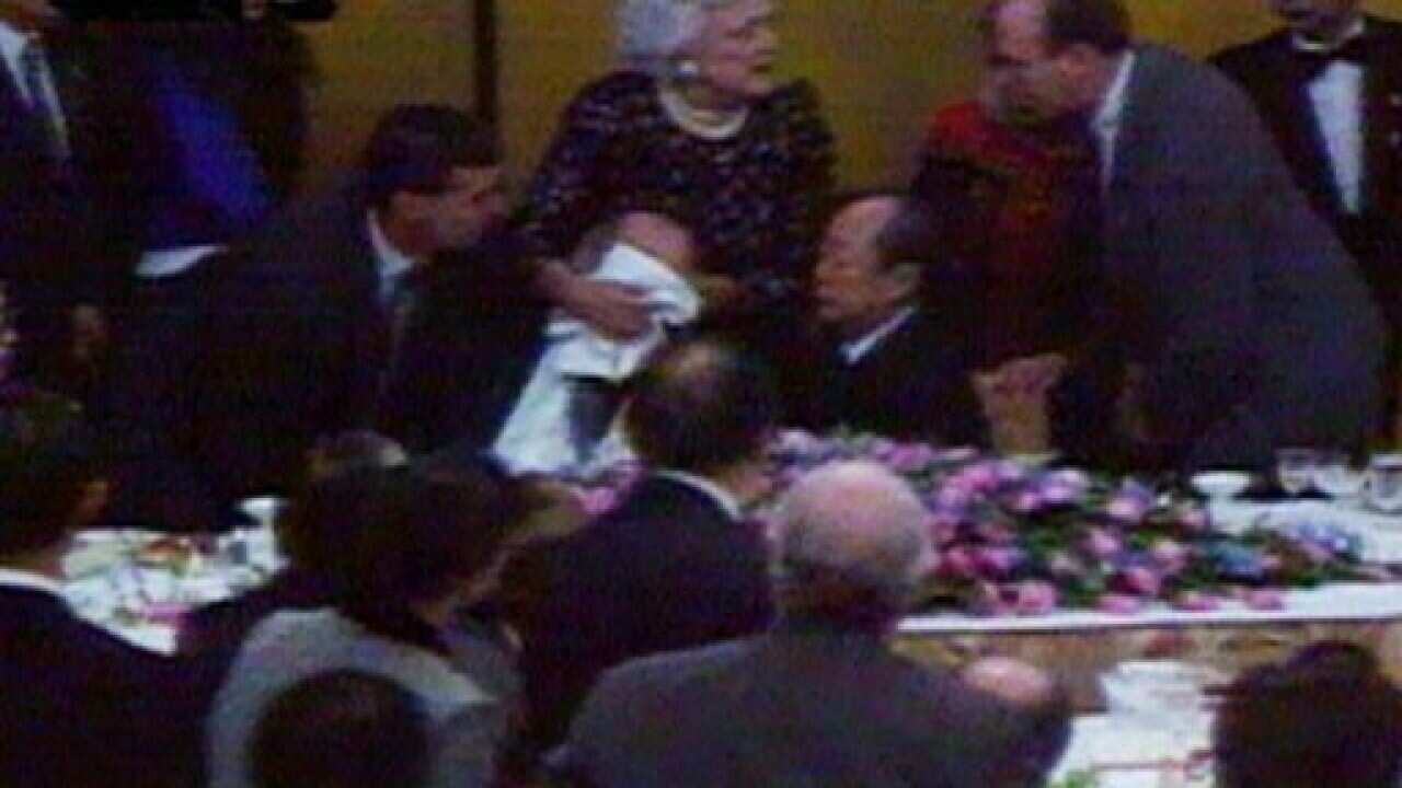George H Bush, the 41st president of the US, collapses at a dinner with Japanese PM Kiichi Miyazawa.