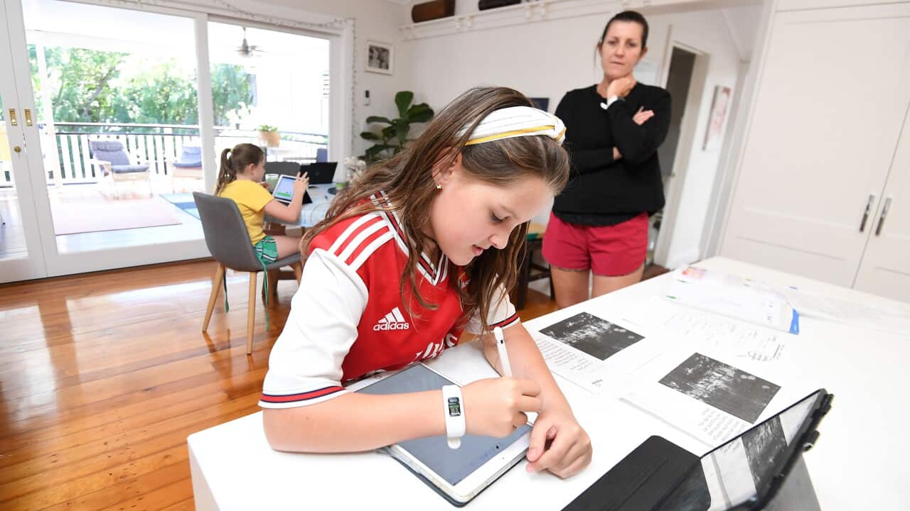 Monday, April 20, 2020. Only the children of essential workers and students deemed vulnerable are expected at Queensland schools as part of the efforts to fight the COVID-19 pandemic. (AAP Image/Dan Peled) NO ARCHIVING