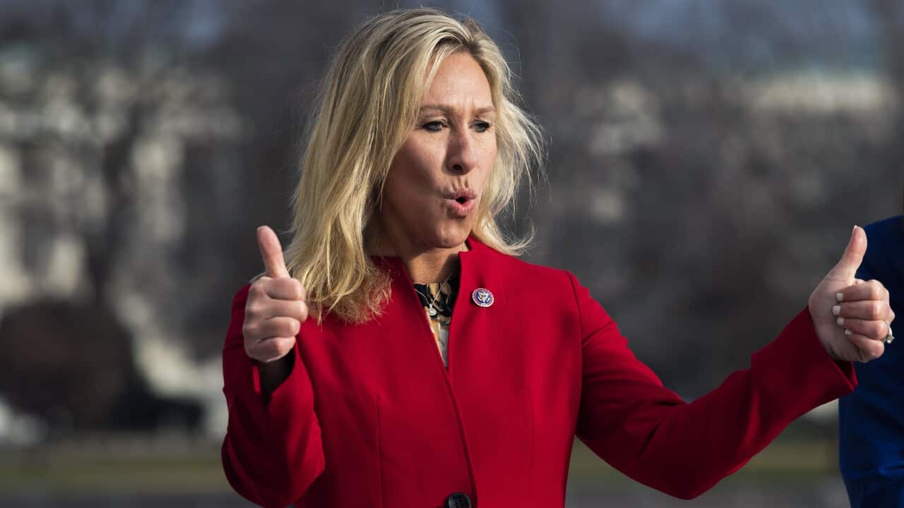 Marjorie Taylor Greene is seen on the House steps of the Capitol on Monday, January 4, 2021.