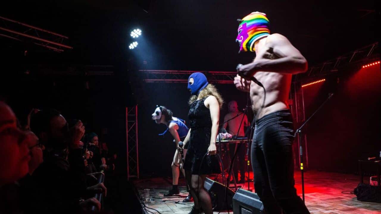 The russian punk group Pussy Riot performing live at Legend Club in Milan, Italy.