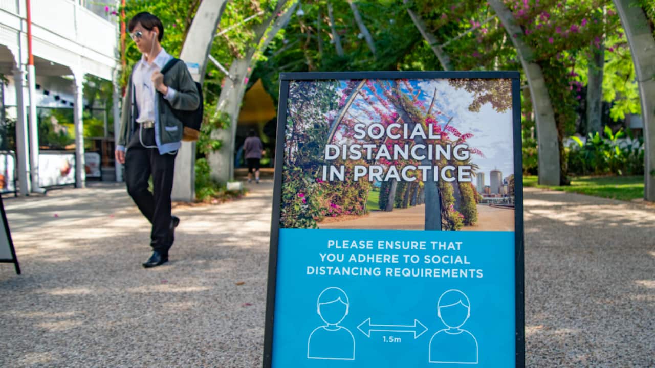 A social distancing sign in Queensland.