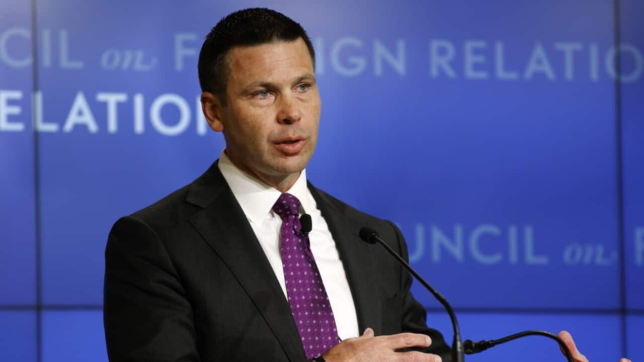 Acting Homeland Security Secretary Kevin McAleenan speaks at the Council on Foreign Relations, Monday, Sept. 23, 2019, in Washington. (AP Photo/Jacquelyn Martin)