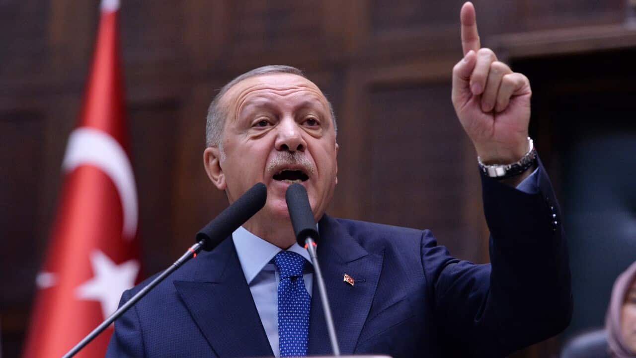 Turkish President Recep Tayyip Erdogan addresses members of ruling Justice and Development Party.