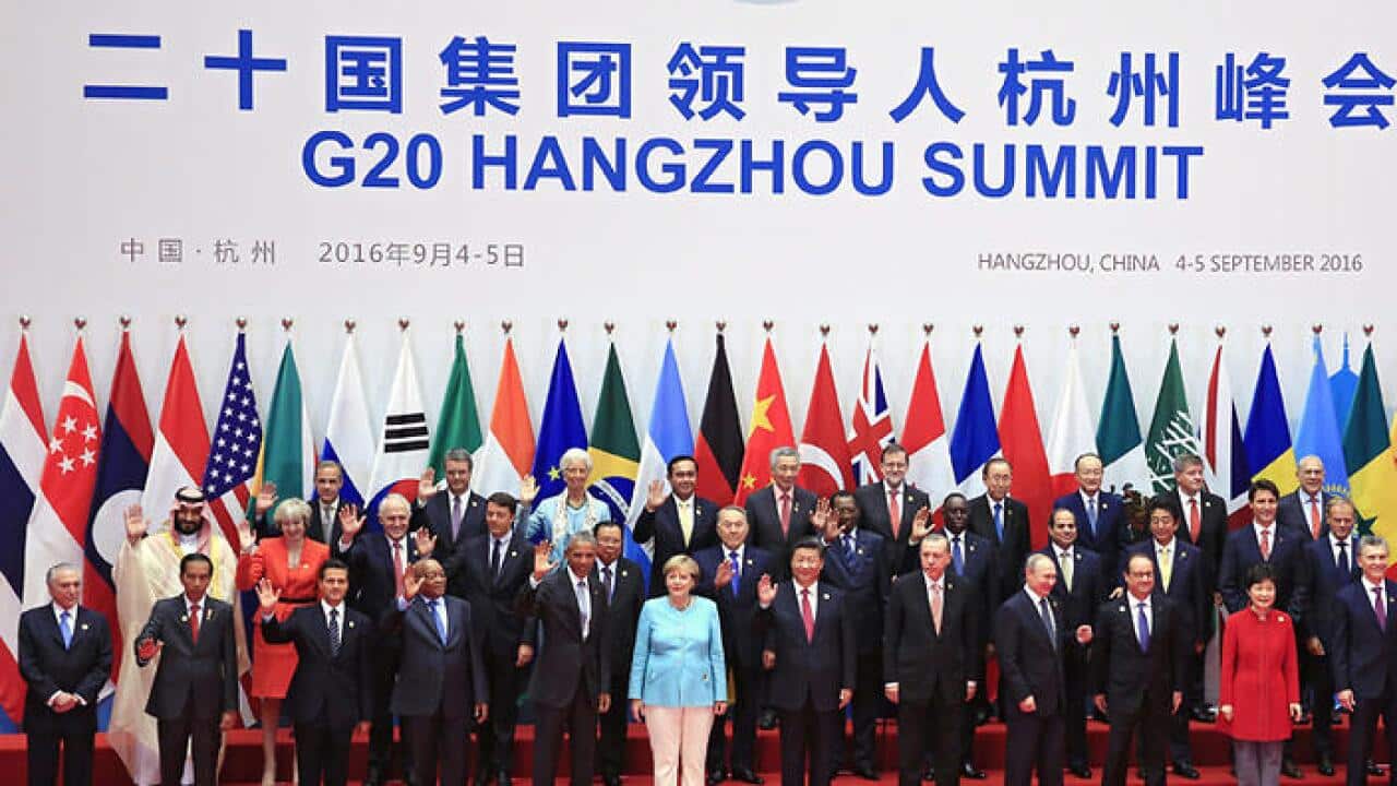 Leaders pose for a family photo during the G20 Summit in Hangzhou, China