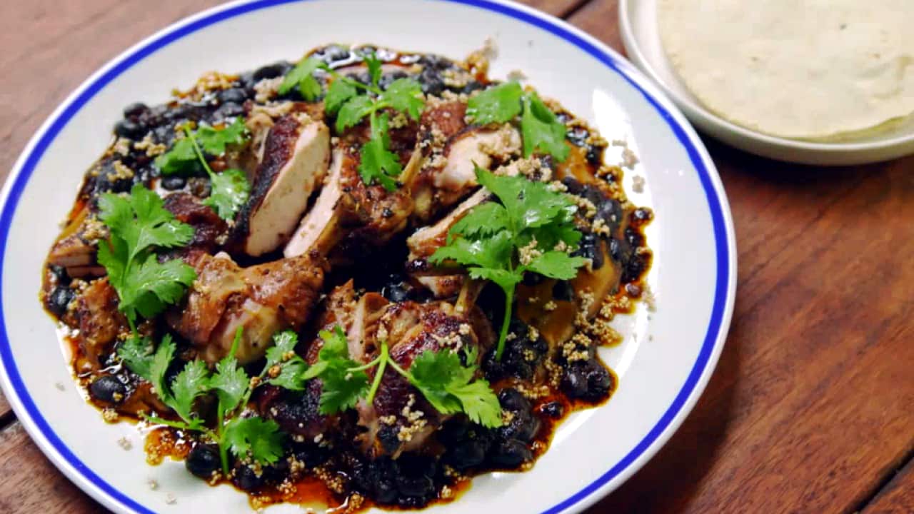 Spatchcock, mole maximo and refried beans