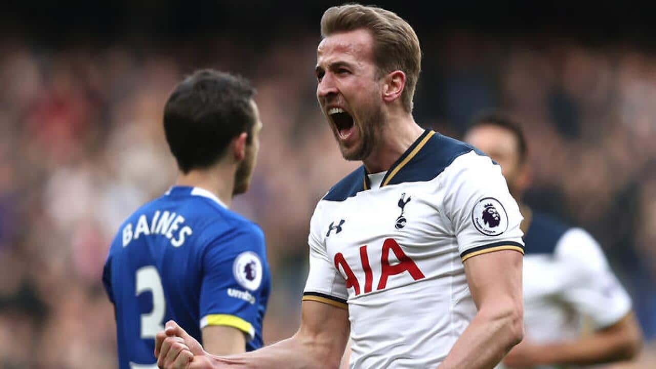 Harry Kane celebrates after putting Tottenham ahead
