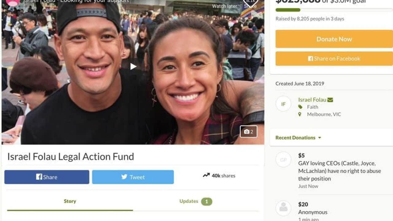 Israel Folau's online GoFundMe campaign