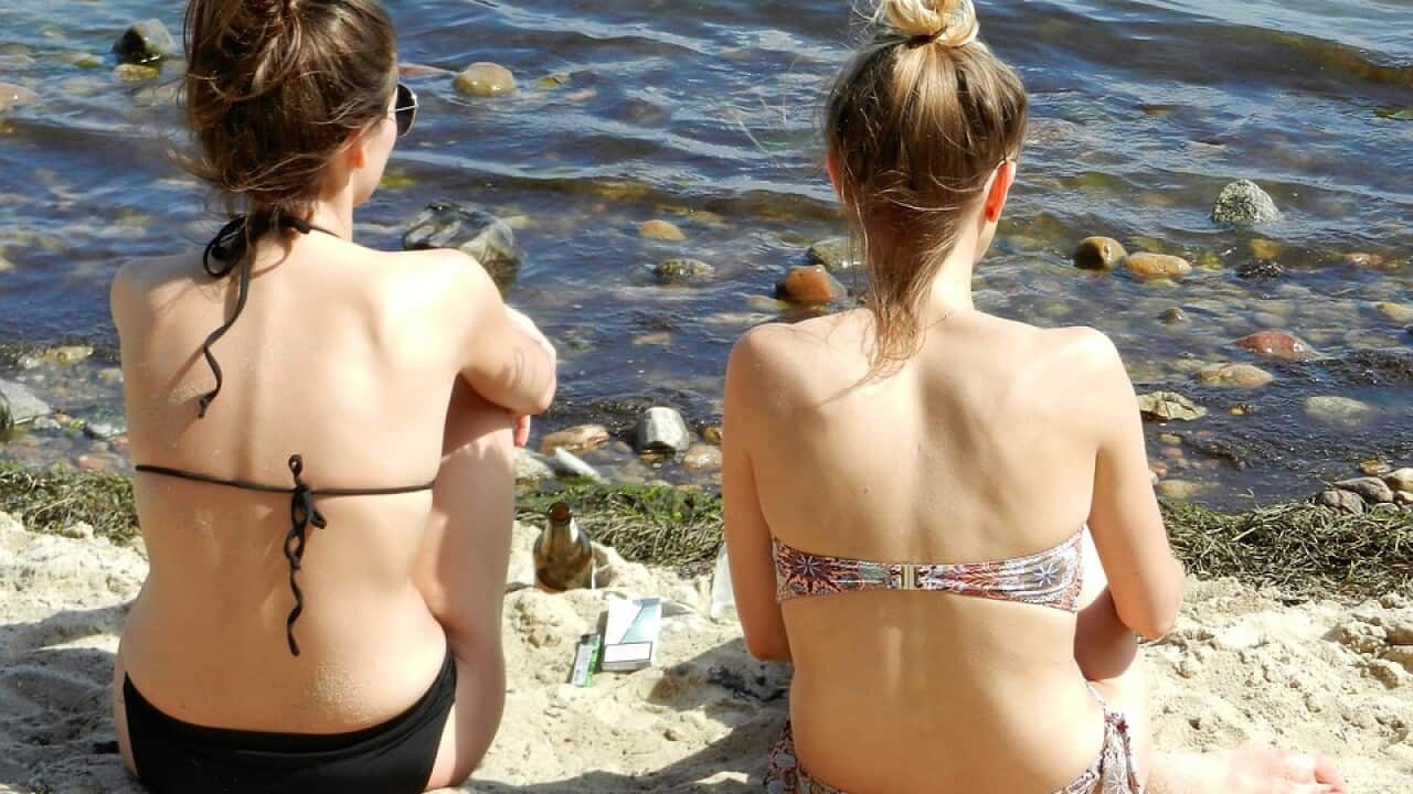 Beach Swimsuit Sea Women Sunbathe The Back