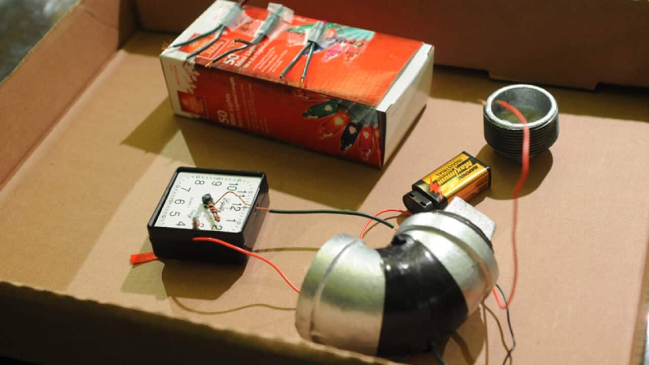 mock-up of a pipe bomb